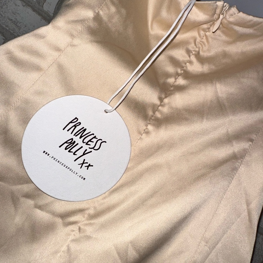 Princess Polly Satin Wrap Mini Dress – Champagne Gold - Picture 4 of 5